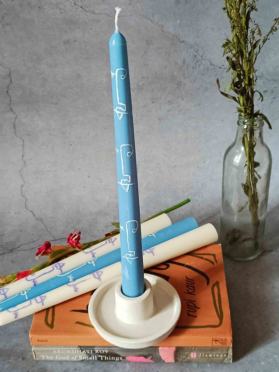 Abstract Faces Hand- painted Tapered Candle