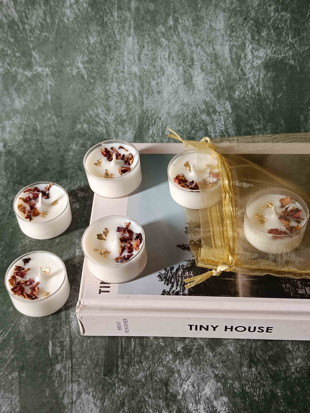 Rose Petals & Gold Foil Tealight - Set of 6