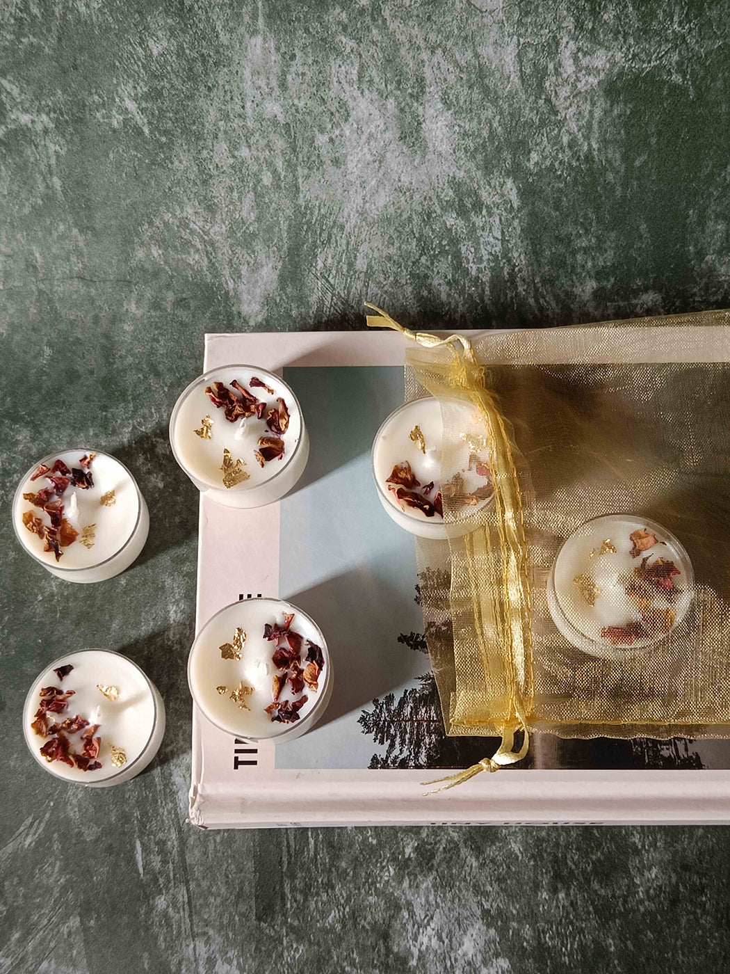Rose Petals & Gold Foil Tealight - Set of 6